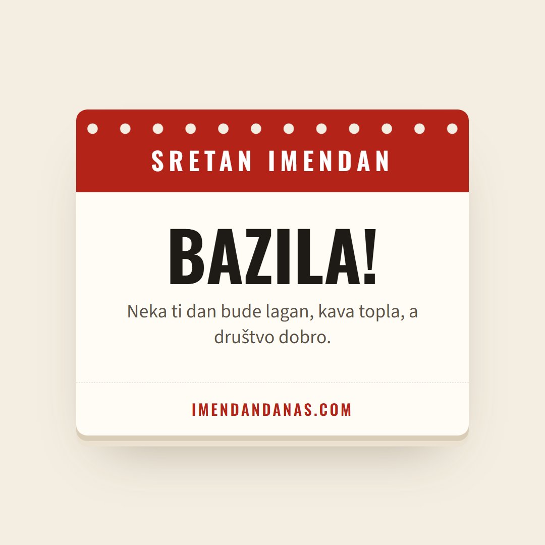 Čestitka: Sretan imendan, Bazila!