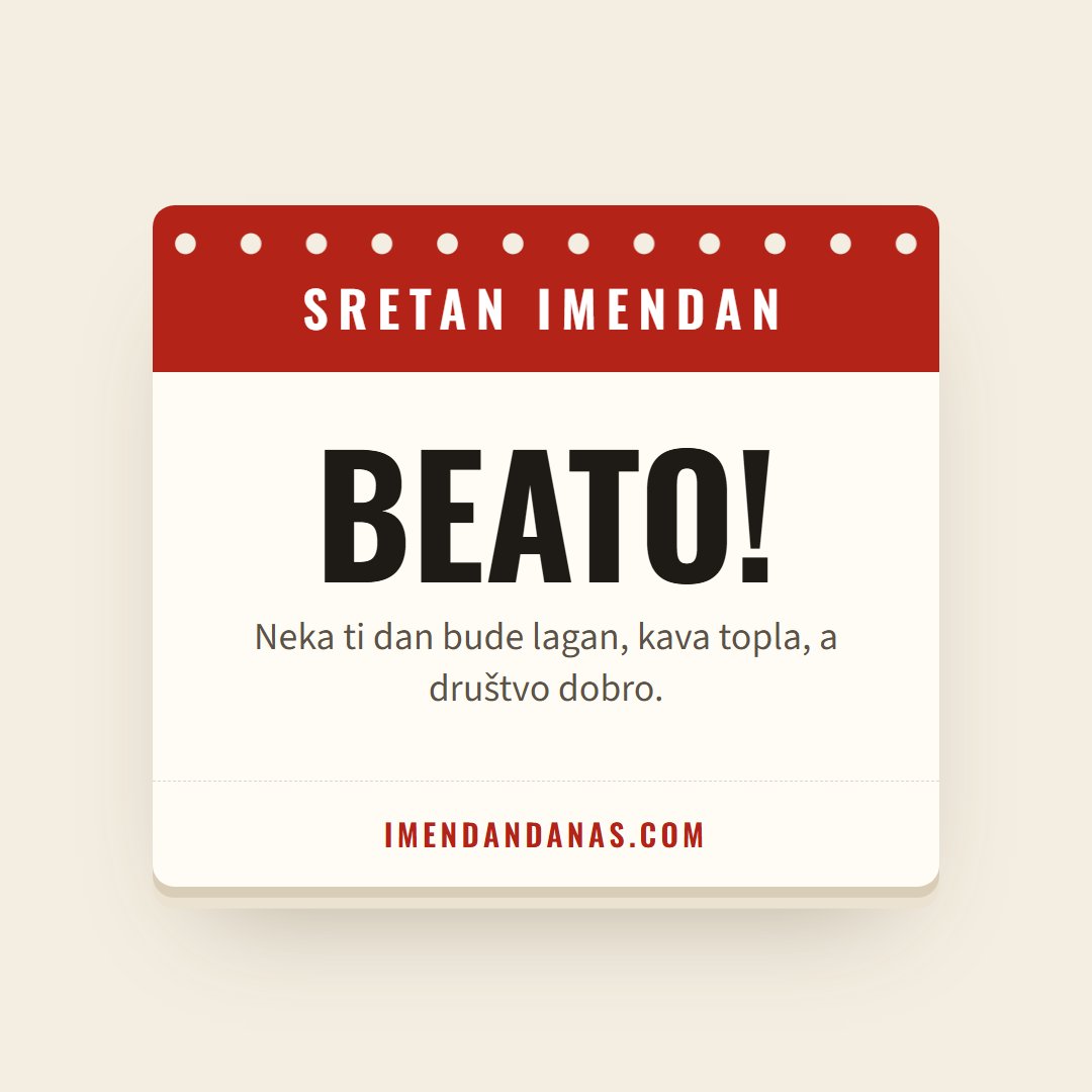 Čestitka: Sretan imendan, Beato!