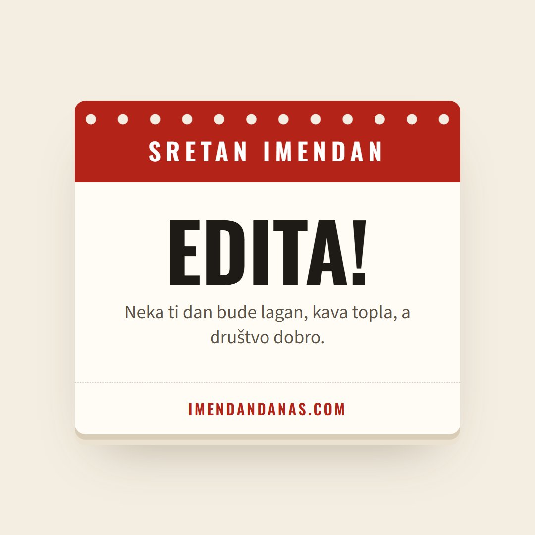 Čestitka: Sretan imendan, Edita!