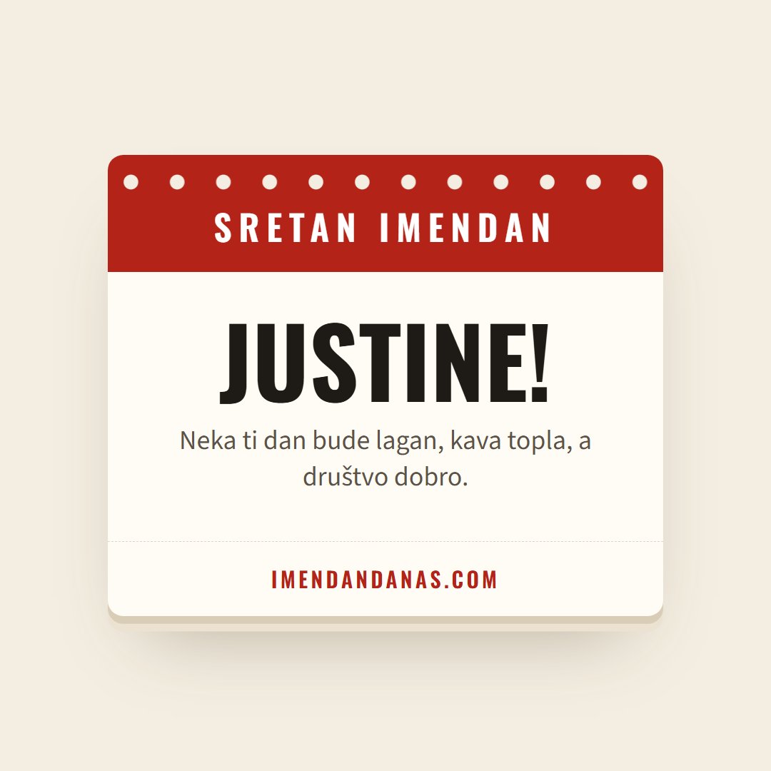 Čestitka: Sretan imendan, Justine!