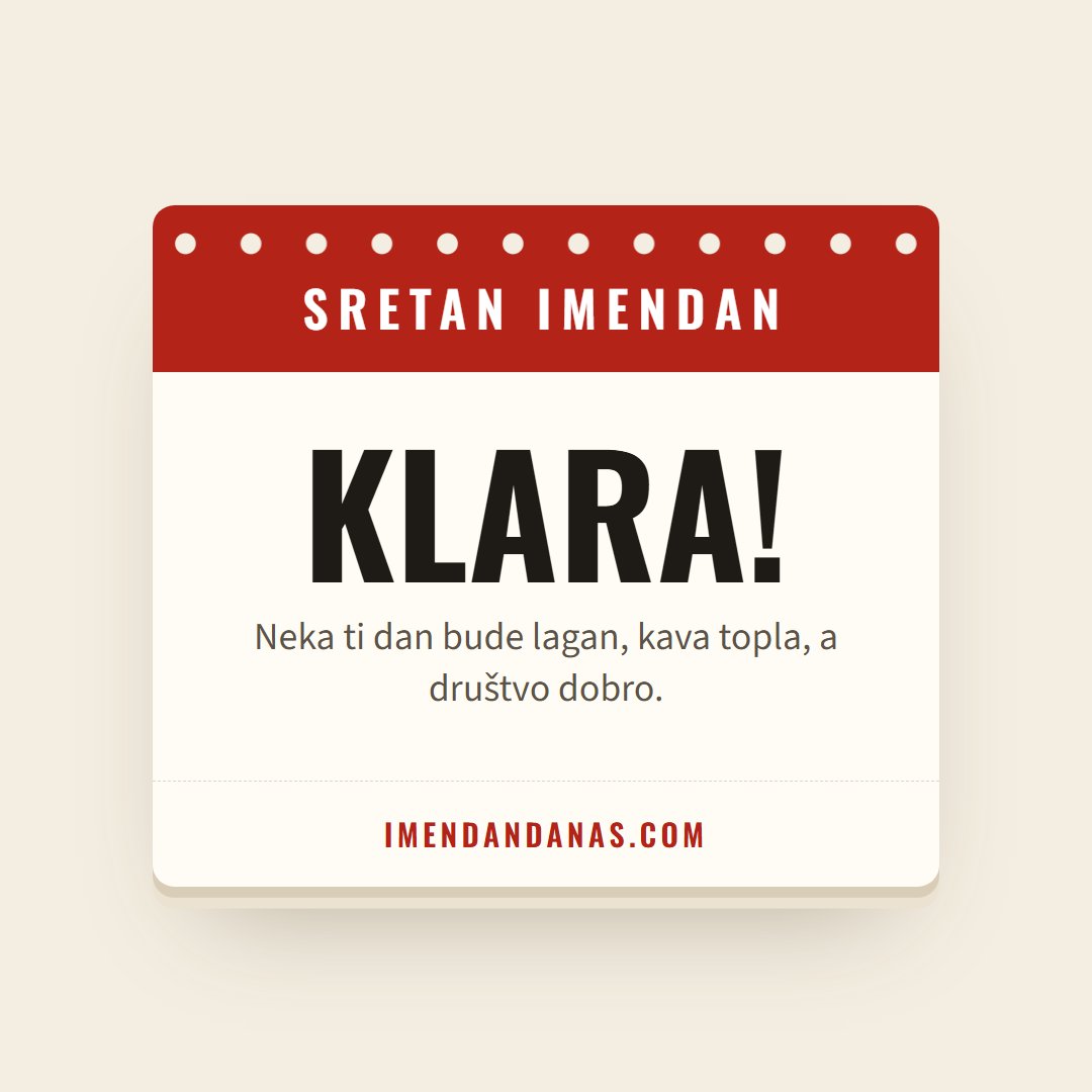 Čestitka: Sretan imendan, Klara!