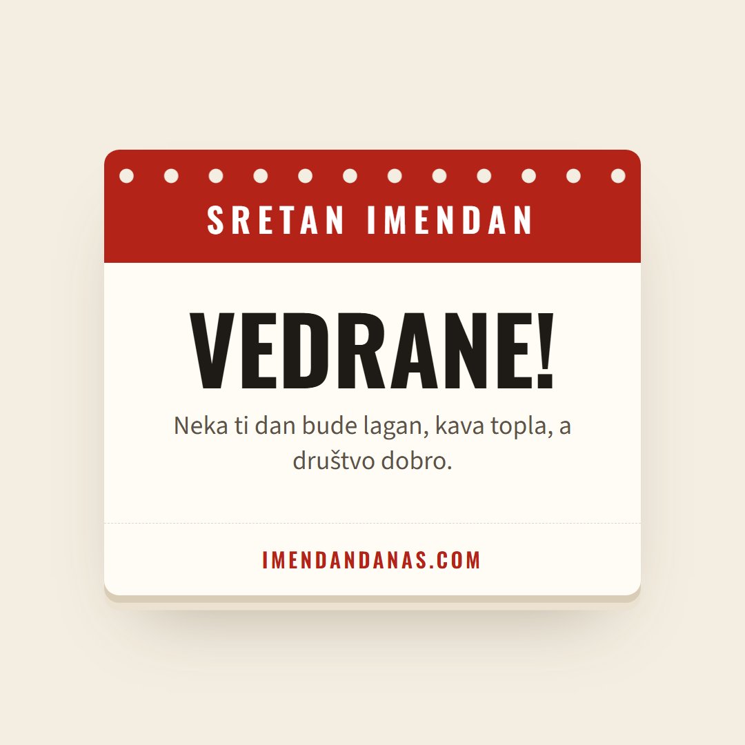 Čestitka: Sretan imendan, Vedrane!