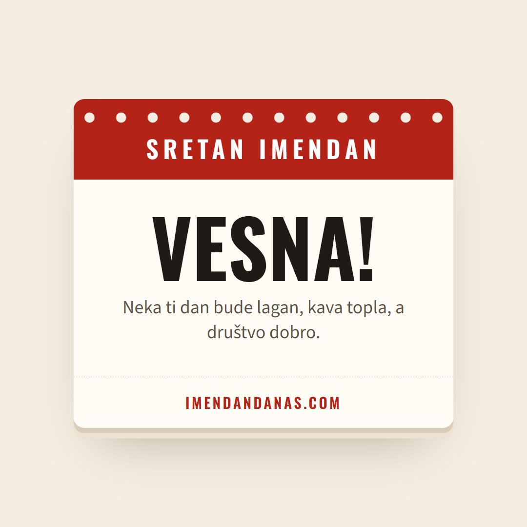 Čestitka: Sretan imendan, Vesna!