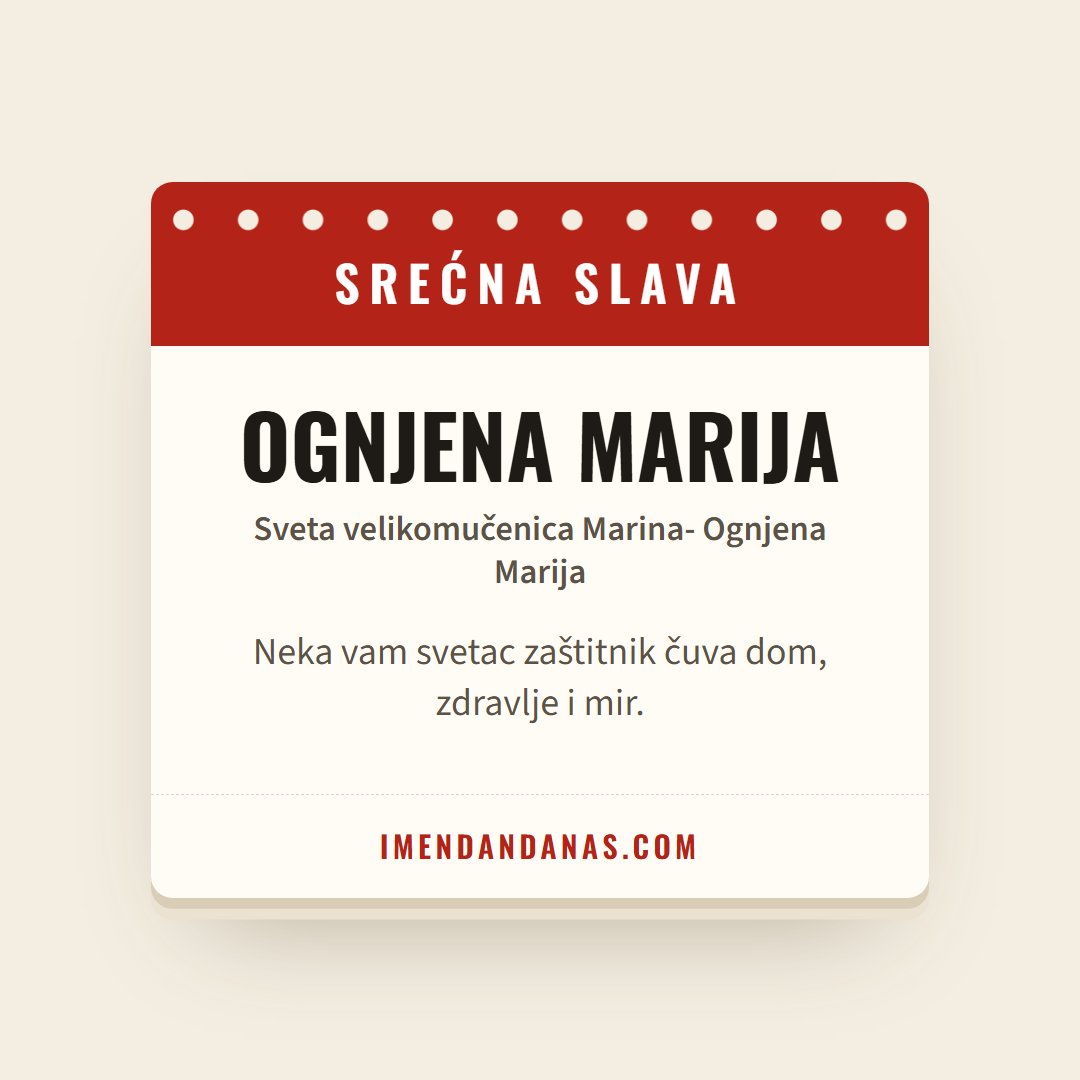 Čestitka: Srećna slava – Ognjena Marija