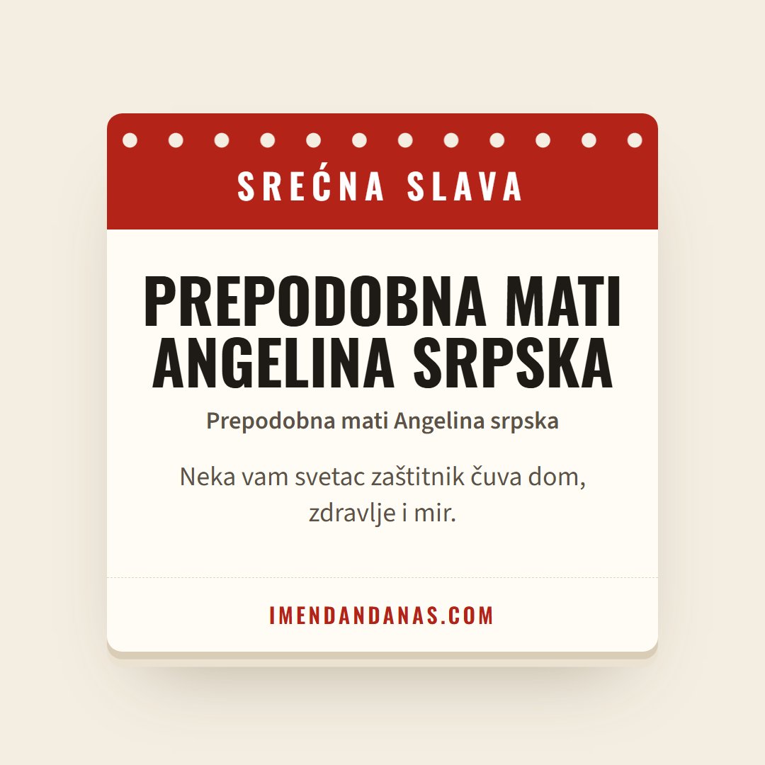 Čestitka: Srećna slava – Prepodobna mati Angelina Srpska