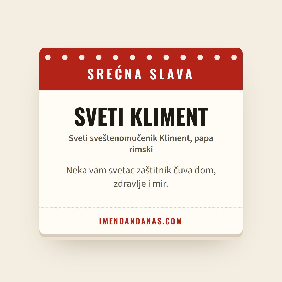 Čestitka: Srećna slava – Sveti Kliment
